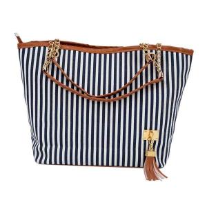 FOLIO TRENDS STRIPED CANVAS BEACH TOTE